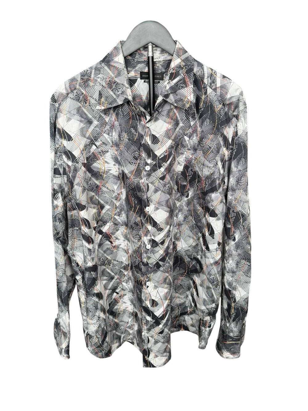Jhane Barnes Abstract Print Button Front Shirt L Art-To-Wear Career Chic AA84